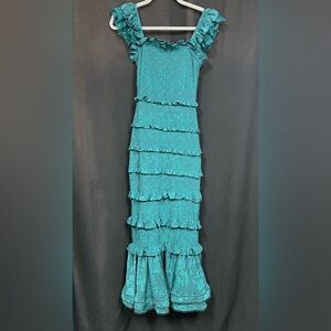 NWT Trish Scully Elegant Teal Ruffle Dress